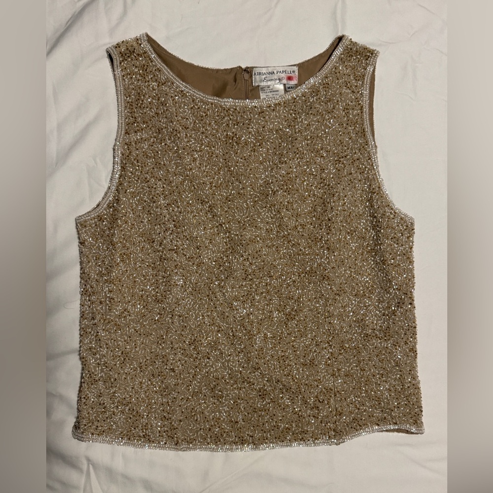 Adrianna Papell Gold Beaded XL Women's Top